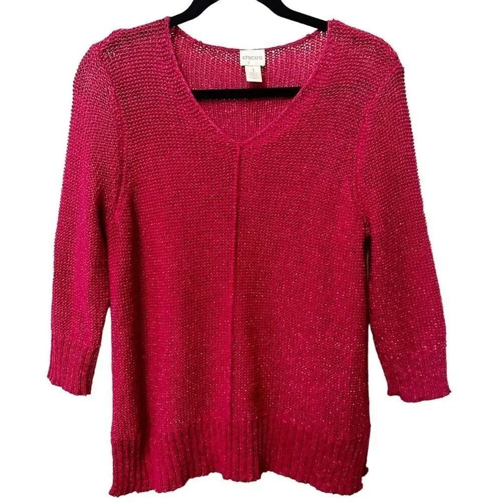 Chicos pink textured knit sweater